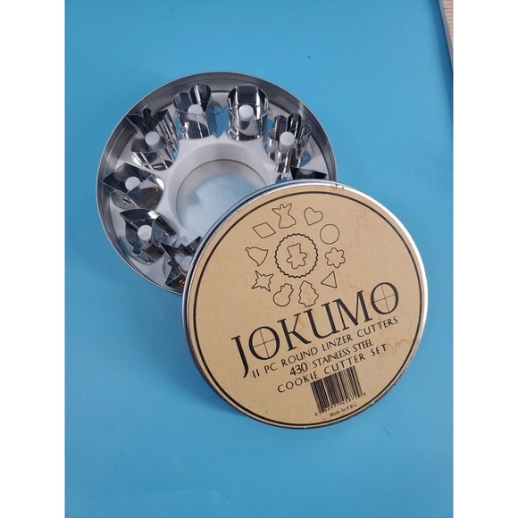 JOKUMO 10 Pc Linzer Cutters 430 Stainless  Steel Cookie Cutter Set In Round Tin - Picture 12 of 15